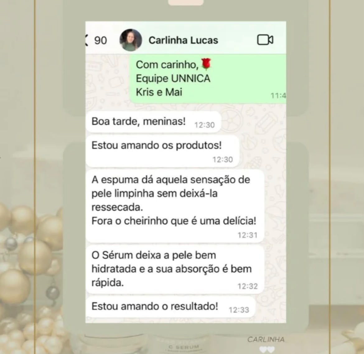 Depoimento de Carlinha Lucas sobre os produtos UNNUS Skin